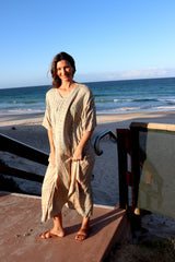 Long Kaftan In Olive Raindrop