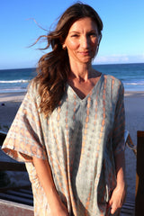 Long Kaftan In Olive Raindrop