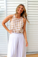 Peta Singlet Top In Cotton Gingham