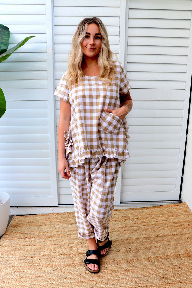 Dream Pant in Cotton Gingham Latte