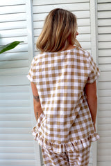 Amalfi Short Sleeve Top In Cotton Gingham Latte