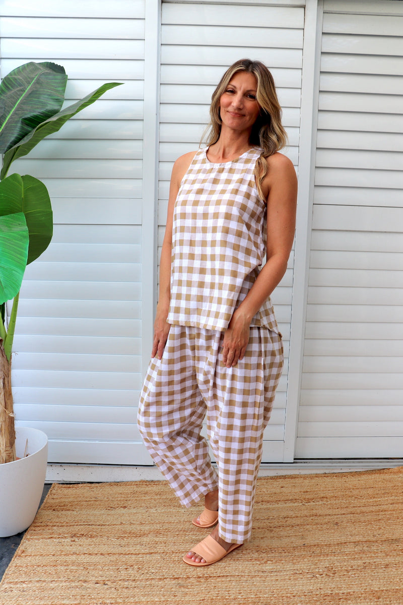 Dream Pant in Cotton Gingham Latte