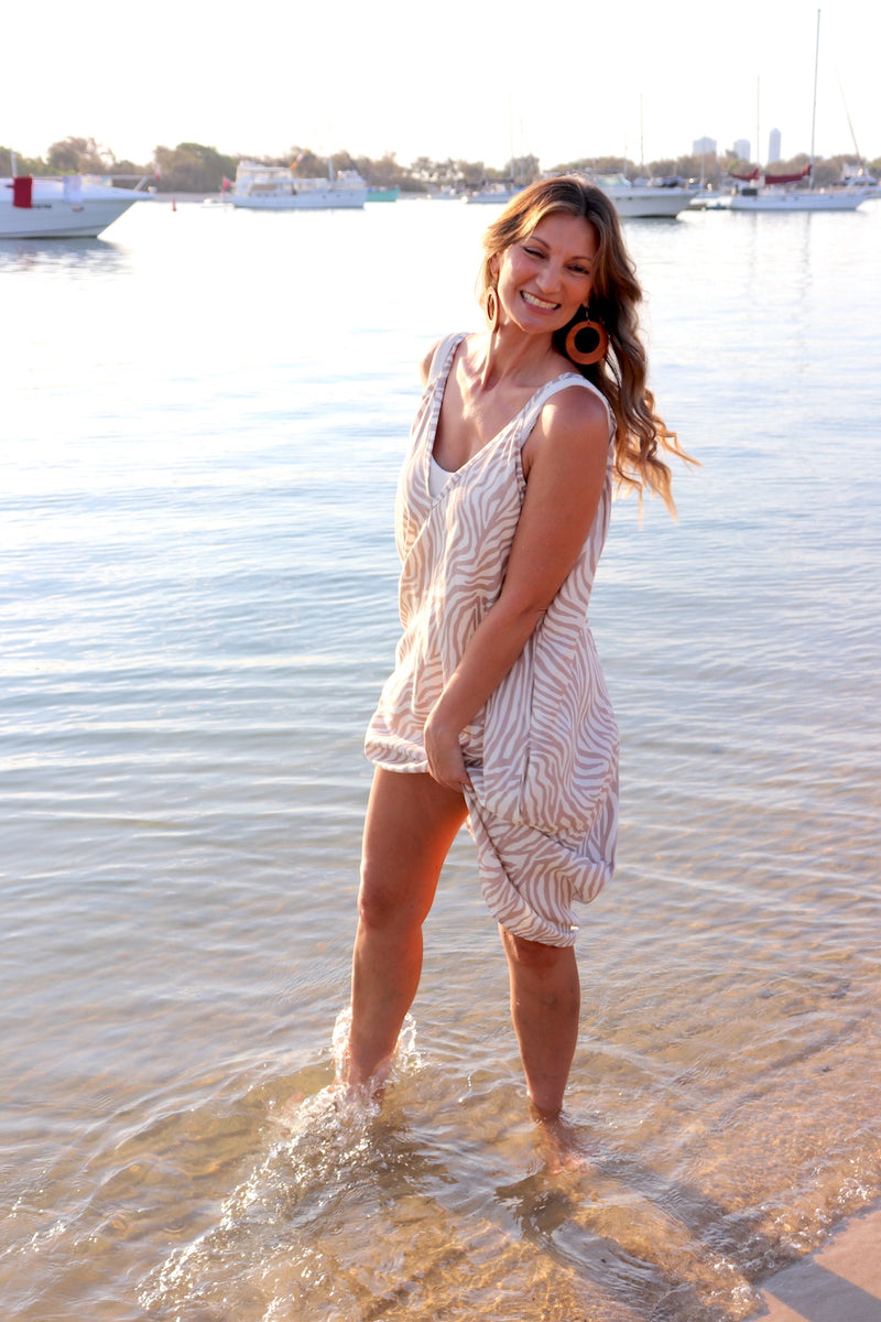 Palm Cove Dress Zebra Taupe Rock Olive Palm Cove Dress Zebra Taupe Rock Olive