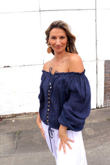 Coastal Cotton Long Sleeve Top - Navy