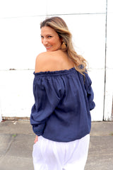 Coastal Cotton Long Sleeve Top - Navy