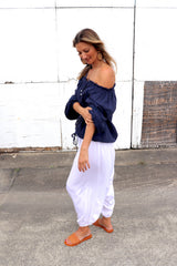 Coastal Cotton Long Sleeve Top - Navy
