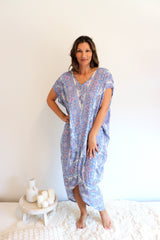 Island Holiday High Low Dress In Blue Paisley