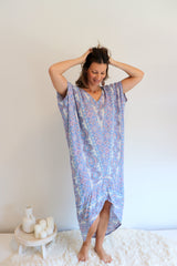 Island Holiday High Low Dress In Blue Paisley