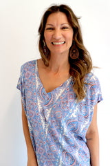 Island Holiday High Low Dress In Blue Paisley