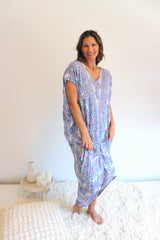 Island Holiday High Low Dress In Blue Paisley