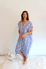 Island Holiday High Low Dress In Blue Paisley