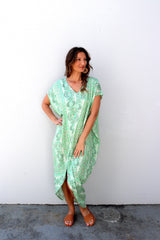 Island Holiday High Low Dress In Green Paisley