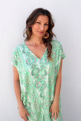 Island Holiday High Low Dress In Green Paisley