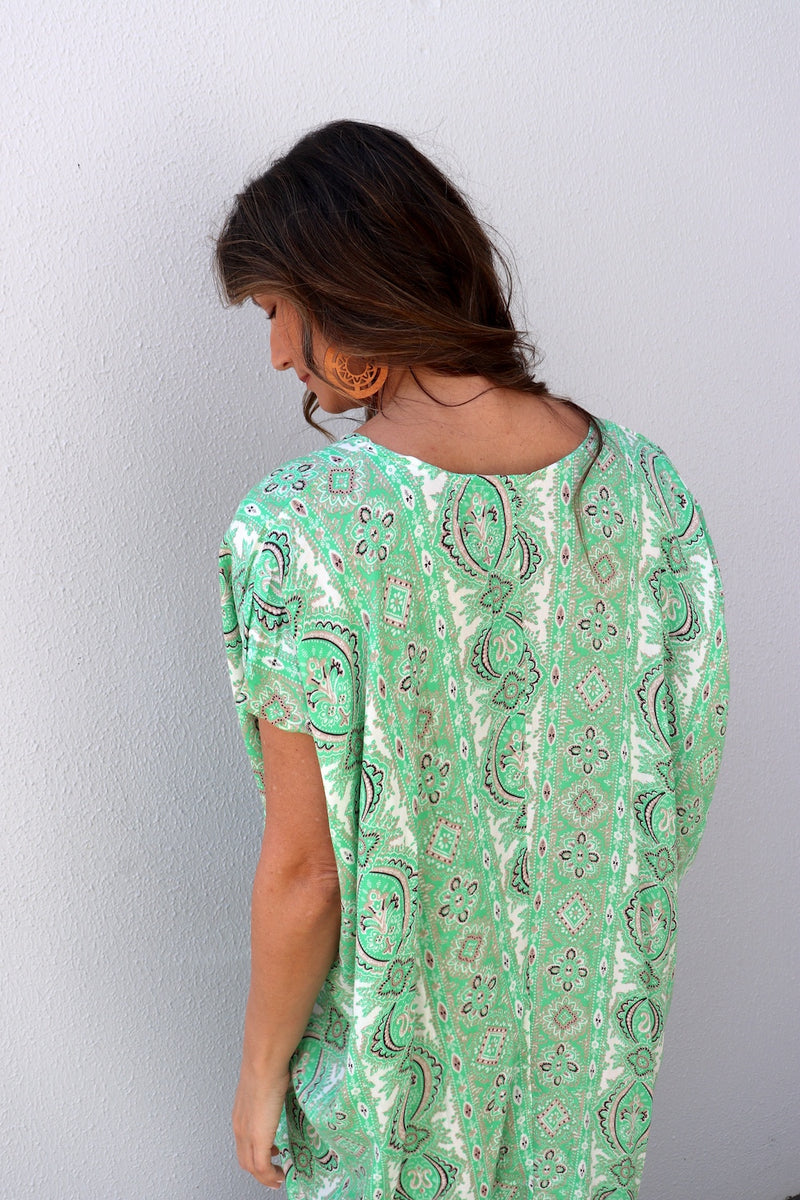 Island Holiday High Low Dress In Green Paisley