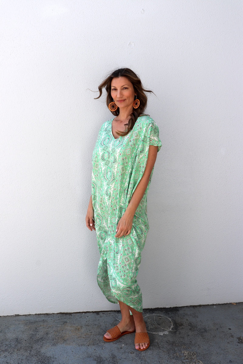 Island Holiday High Low Dress In Green Paisley