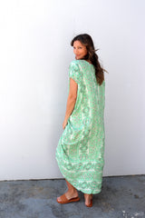 Island Holiday High Low Dress In Green Paisley