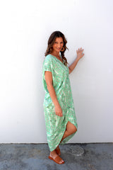 Island Holiday High Low Dress In Green Paisley