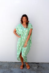 Island Holiday High Low Dress In Green Paisley