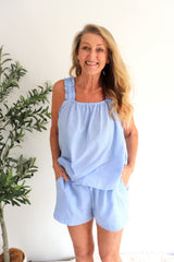 Designer RO Cotton PJ Set in Blue Gingham