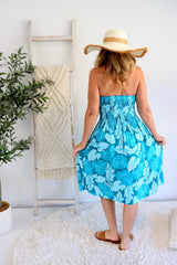 Strapless Beach Dress/Skirt in Blue Leaf