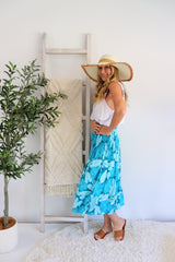 Strapless Beach Dress/Skirt in Blue Leaf