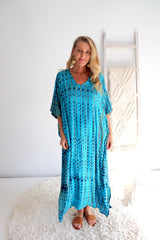 Long Kaftan In Blue Tie Dye