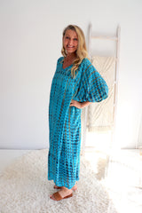 Long Kaftan In Blue Tie Dye