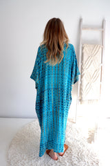 Long Kaftan In Blue Tie Dye
