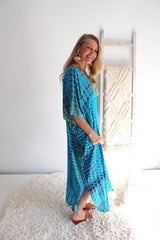 Long Kaftan In Blue Tie Dye