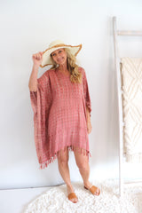 Short Kaftan With Tassels In Clay Tie Dye