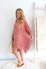 Short Kaftan With Tassels In Clay Tie Dye