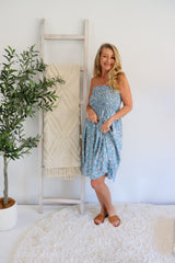 Strapless Beach Dress/Skirt in Blue Flower