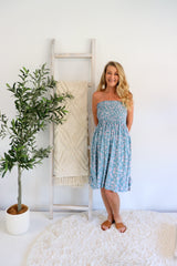 Strapless Beach Dress/Skirt in Blue Flower