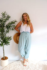 Dream Pant in LUX Cotton Plain Sage/Teal