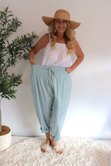 Dream Pant in LUX Cotton Plain Sage/Teal