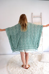Short Kaftan With Tassels In Sage Green
