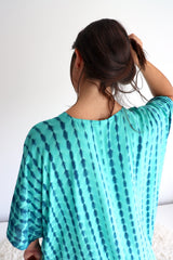 Long Kaftan In Aqua Tie Dye