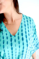 Long Kaftan In Aqua Tie Dye