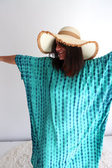 Long Kaftan In Aqua Tie Dye