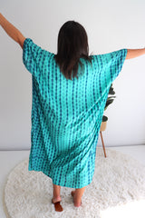 Long Kaftan In Aqua Tie Dye