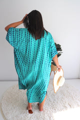 Long Kaftan In Aqua Tie Dye