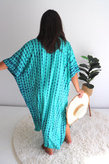 Long Kaftan In Aqua Tie Dye
