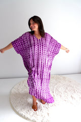 Long Kaftan In Purple Tie Dye
