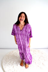 Long Kaftan In Purple Tie Dye