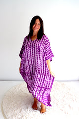 Long Kaftan In Purple Tie Dye