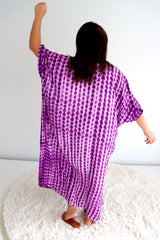 Long Kaftan In Purple Tie Dye