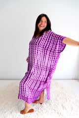 Long Kaftan In Purple Tie Dye