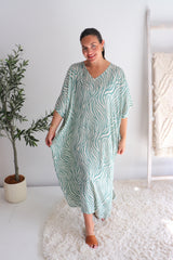 Long Kaftan In Zebra Teal
