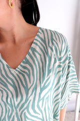 Long Kaftan In Zebra Teal
