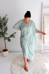 Long Kaftan In Zebra Teal